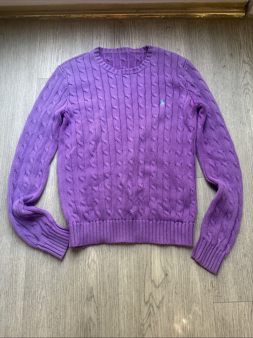Polo by Ralph Lauren Purple Cable-Knit Crewneck Sweater
